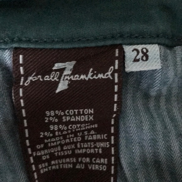 7 For All Mankind Waxed Canvas Jeans. Green. Sz 28 - Picture 7 of 7